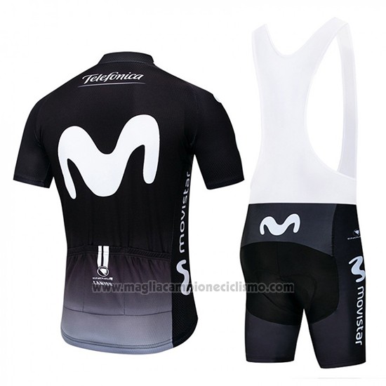 2019 Abbigliamento Ciclismo Movistar Nero Bianco Manica Corta e Salopette